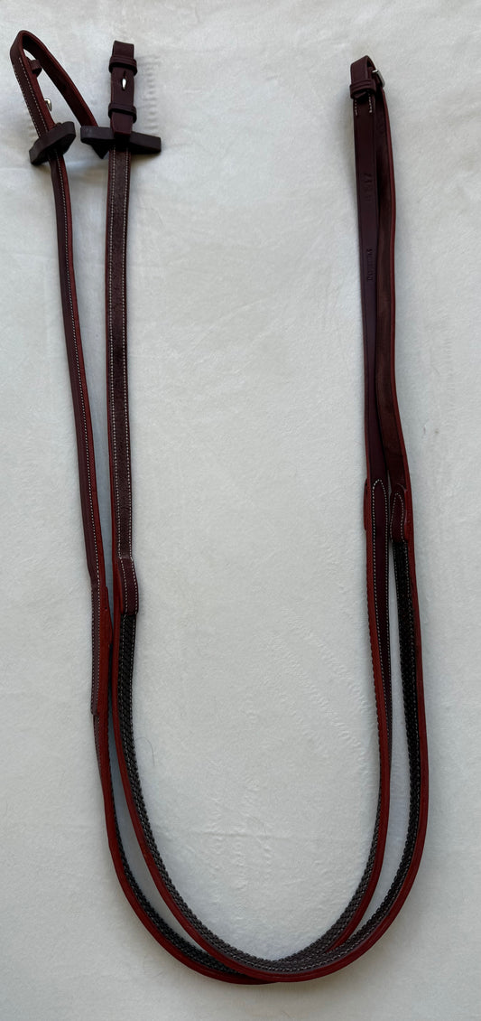 Devoucoux Semi-Rubber (Hunter) Reins, 120” Long, Medium Brown, Brand New