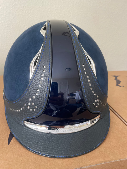 Antares Custom Helmet, Navy, Suede with Rhinestone Embellishment - Size Small (53-56cm) (Retail $875)