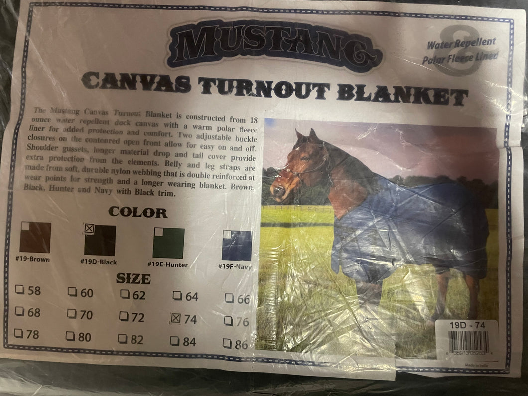 Mustang Canvas Turnout Blanket 74” (Black) - New