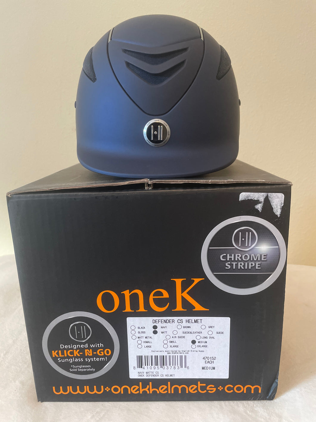 One K Defender Helmet, Navy, Chrome Stripe, Medium (55-56cm/6 7/8-7) - New in Box